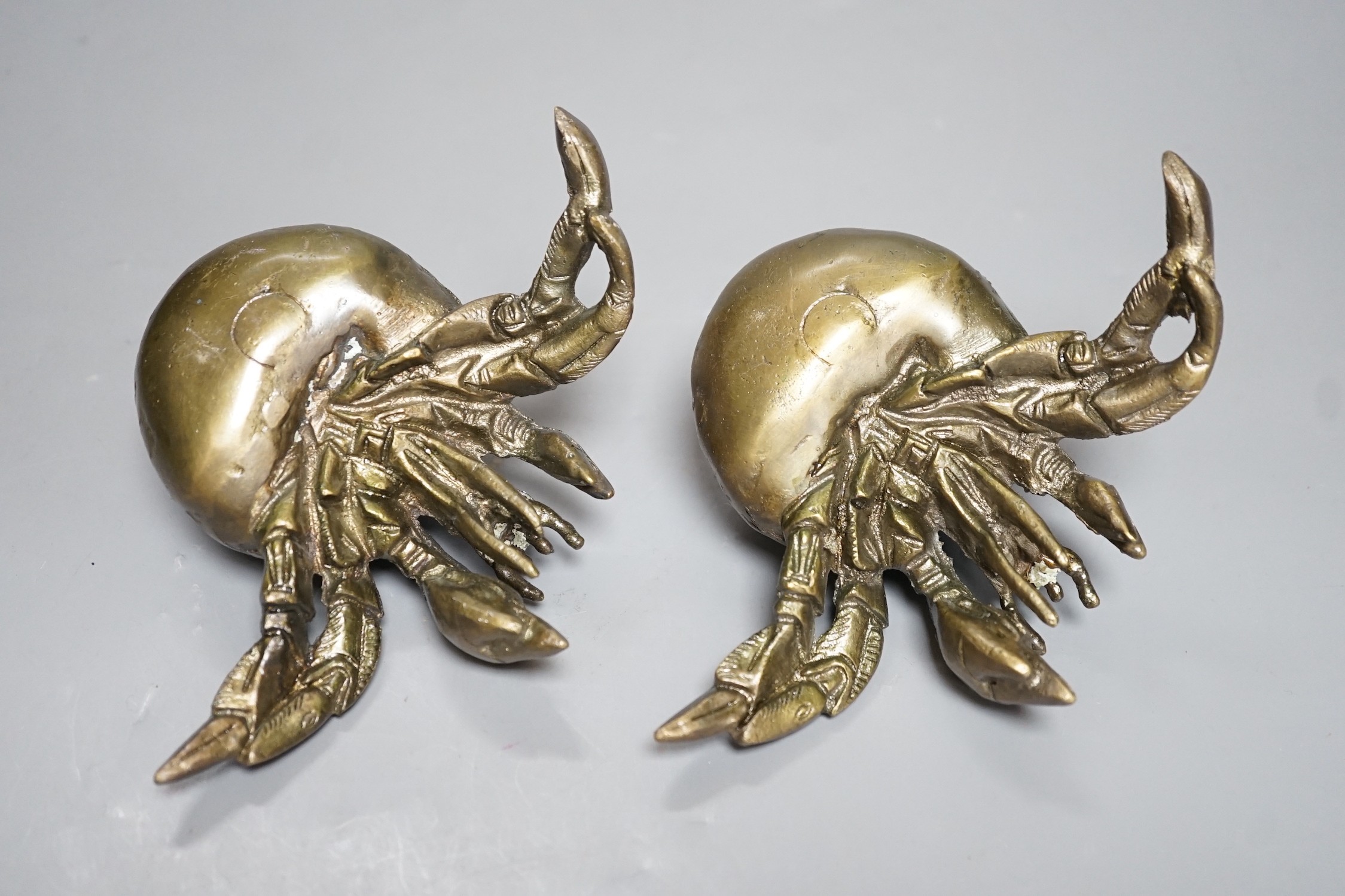 Two modern bronze models of hermit crabs, 14.5cm